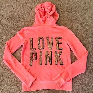 🆕🔥RARE HTF PINK BY VS BEAUTIFUL VELOUR PEACHY COLOR&GOLD LETTERING SEQUINS